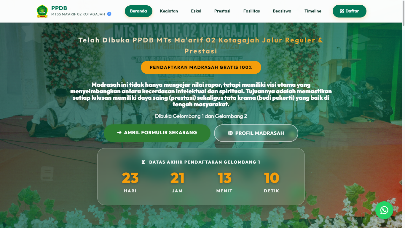 Digitalisasi Layanan Akademik Informasi PPDB /SPMB MTs Ma'arif 02 Kotagajah